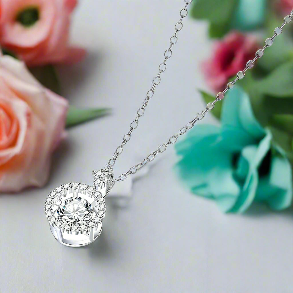 Dancing 1.0 ct Diamond Halo Necklace-Evani Naomi Jewelry