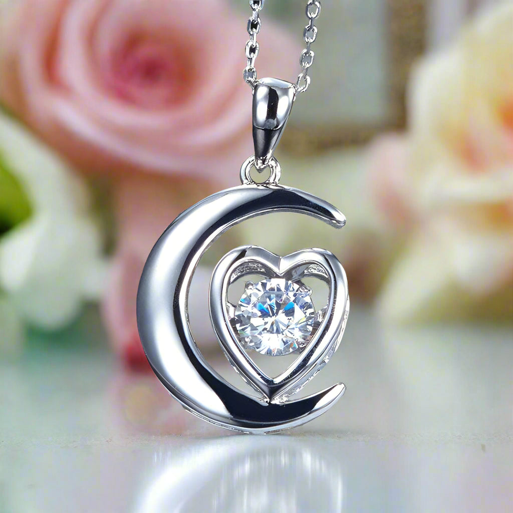 Dancing Diamond Heart & Moon Necklace-Evani Naomi Jewelry