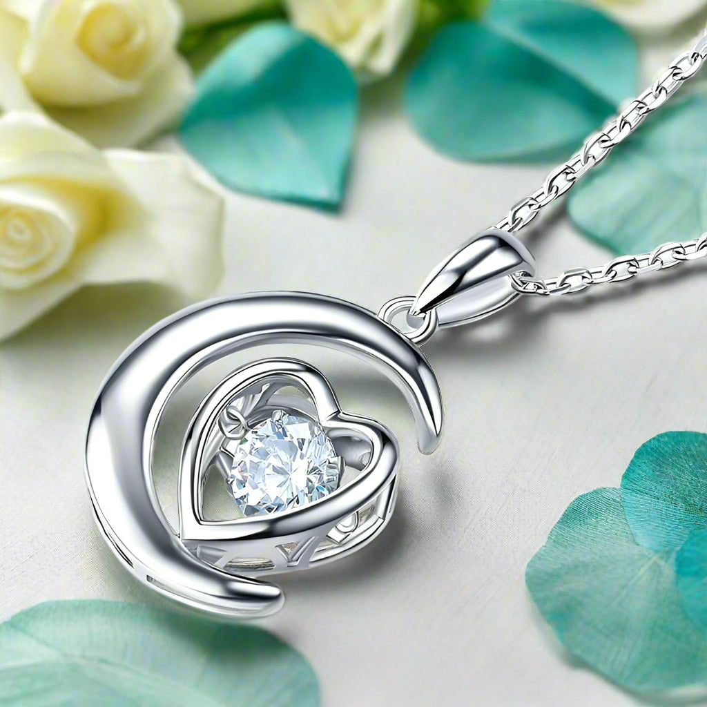 Dancing Diamond Heart & Moon Necklace-Evani Naomi Jewelry