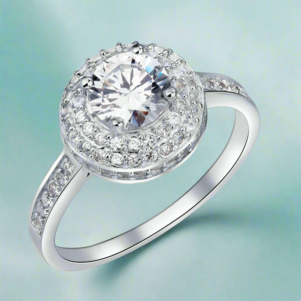 Double-Halo Round 1.00 ct Diamond Engagement Ring-Evani Naomi Jewelry
