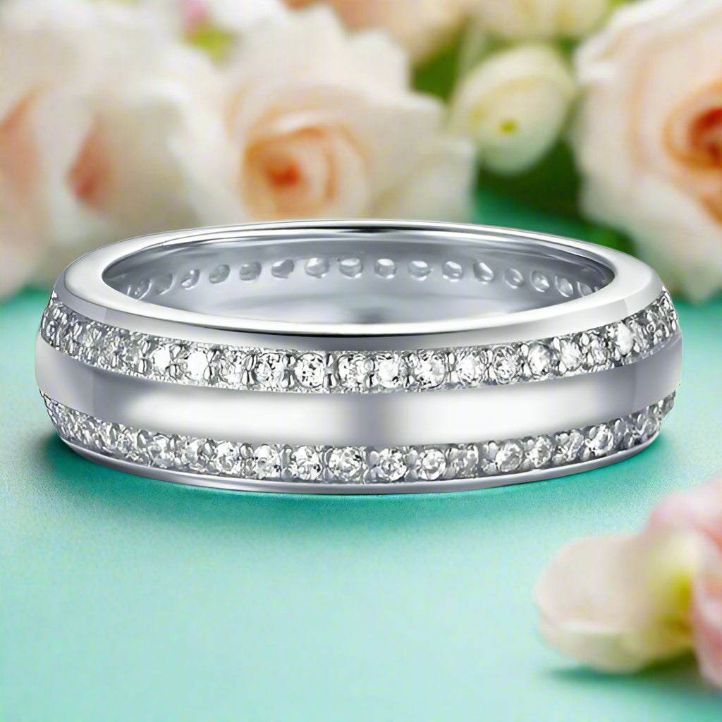 Double Inlay Diamond Wedding Band-Evani Naomi Jewelry