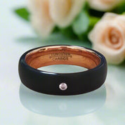 EVN Diamond Alternative Brushed Black Surface with Rose Gold Tungsten Wedding Band-Evani Naomi Jewelry