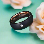 EVN Diamond Alternative Brushed Black Surface with Rose Gold Tungsten Wedding Band-Evani Naomi Jewelry