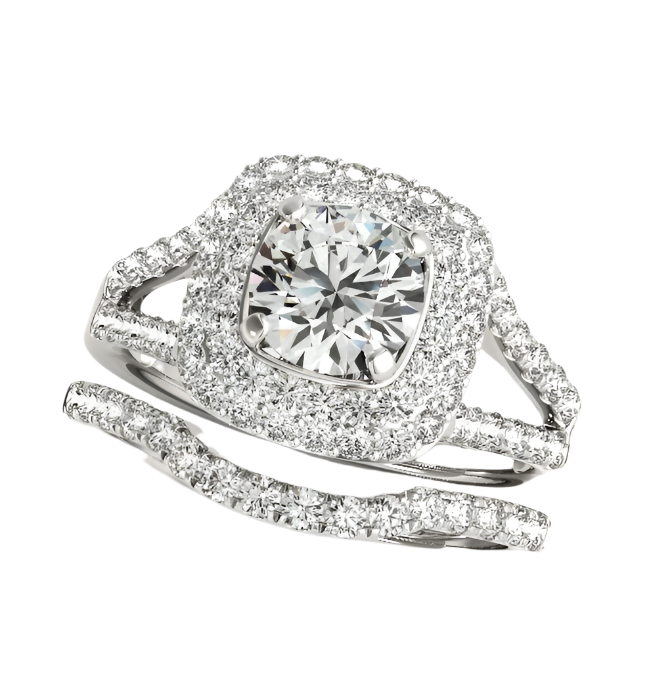 Elegant 1.0 Ct Diamond Double-Halo Bridal Set-Evani Naomi Jewelry