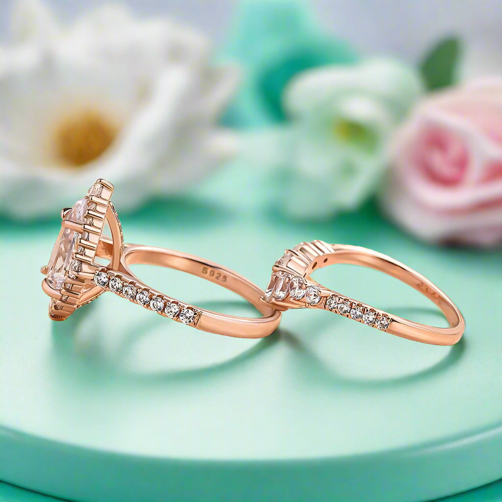 Elegant Pear Cut 2.2 Carat Halo Vintage Style Bridal Ring Set-Evani Naomi Jewelry