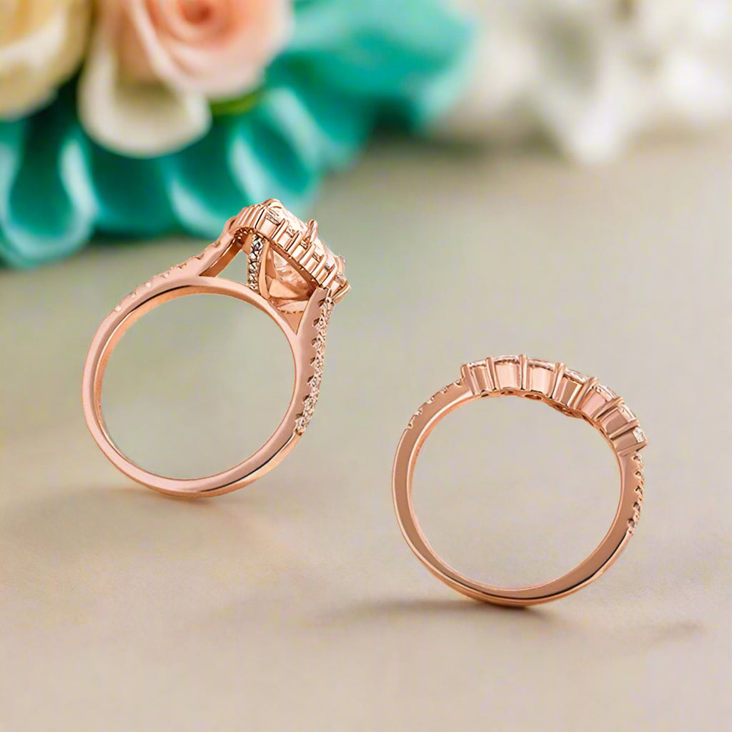 Elegant Pear Cut 2.2 Carat Halo Vintage Style Bridal Ring Set-Evani Naomi Jewelry