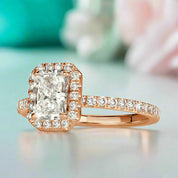 Elongated Classic Rose Gold Halo Radiant Cut Engagement Ring-Evani Naomi Jewelry