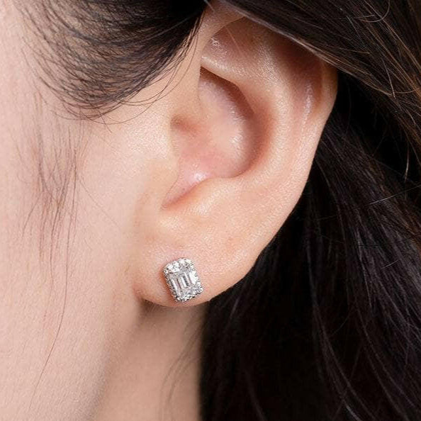 Emerald-cut 1.0 ct Diamond Halo Jewelry Set-Evani Jewelry