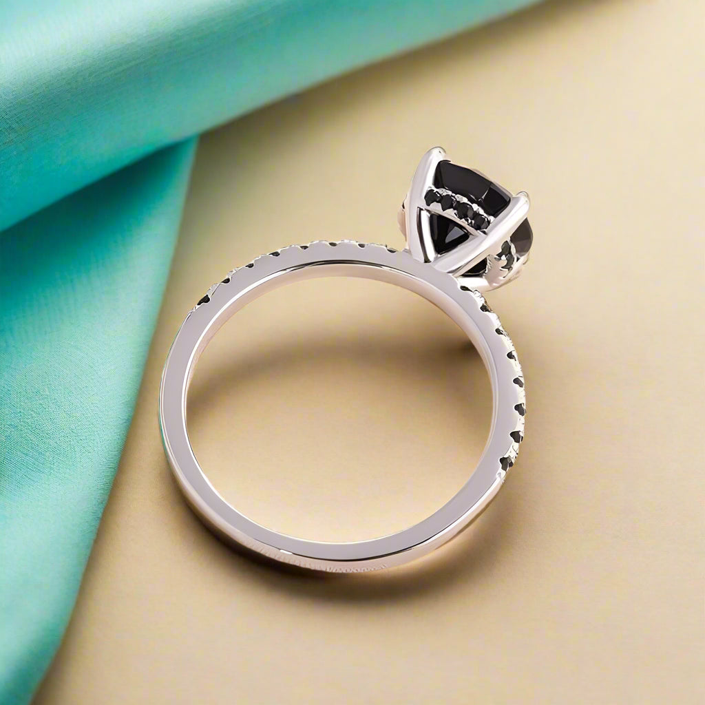 Exclusive Round Cut Black Diamond White Gold Engagement Ring-Evani Naomi Jewelry