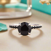 Exclusive Round Cut Black Diamond White Gold Engagement Ring-Evani Naomi Jewelry
