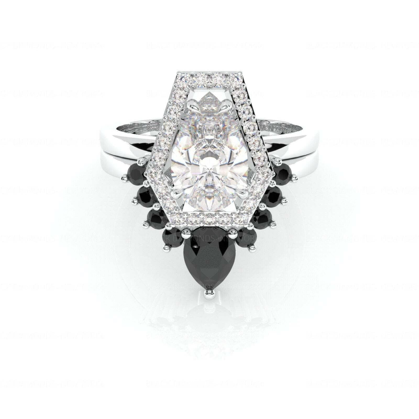 Faithfulness Gothic Wedding Rings in 14k Gold 1ct Black Pear Cut Diamond-Evani Naomi Jewelry