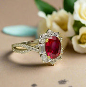 Flash Sale- 1.0 Carat Oval Cut Vintage Twist Ruby Engagement Ring-Evani Naomi Jewelry