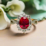 Flash Sale- 1.0 Carat Oval Cut Vintage Twist Ruby Engagement Ring-Evani Naomi Jewelry