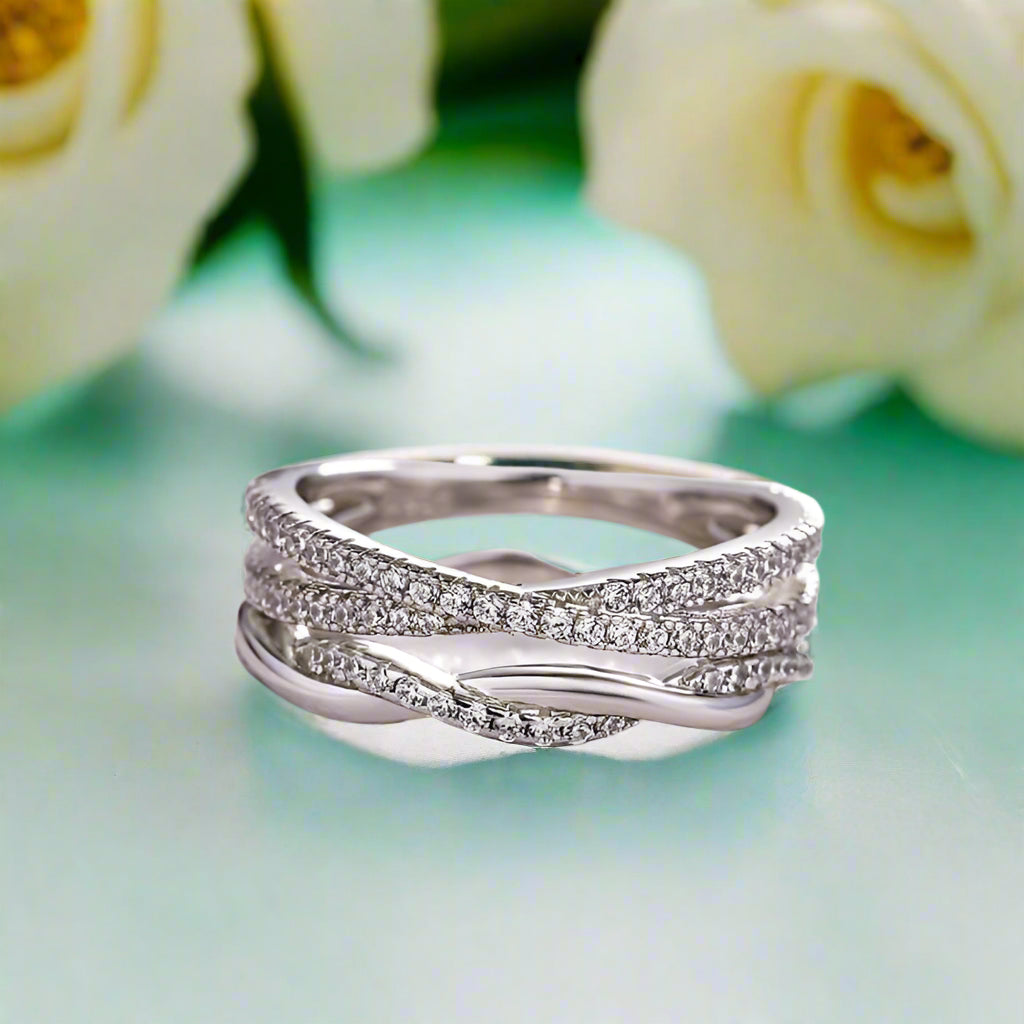 Flash Sale- 1.3 Ct Twist Infinity & X Criss Cross Wedding Band Set-Evani Naomi Jewelry