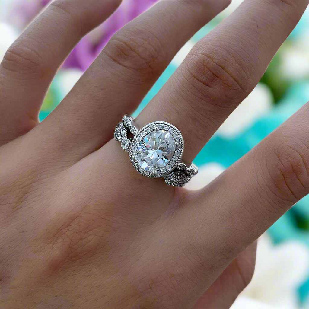 Flash Sale- 1.5 Ct Vintage Oval Cut Art Deco Wedding Ring Set-Evani Naomi Jewelry