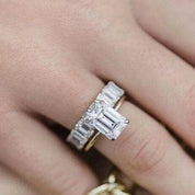 Flash Sale- 3.5 ct Yellow Gold Emerald Cut Engagement Ring & Emerald Cut Band-Evani Naomi Jewelry