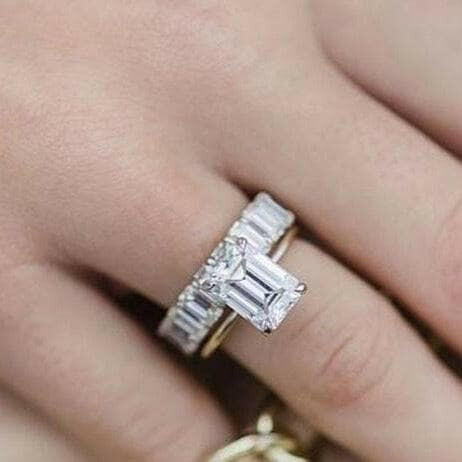 Flash Sale- 3.5 ct Yellow Gold Emerald Cut Engagement Ring & Emerald Cut Band-Evani Naomi Jewelry