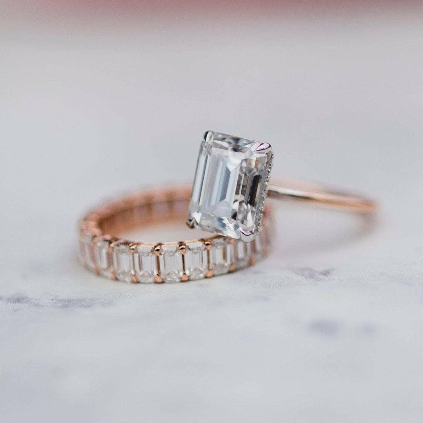 Flash Sale- 3.5 ct Yellow Gold Emerald Cut Engagement Ring & Emerald Cut Band-Evani Naomi Jewelry