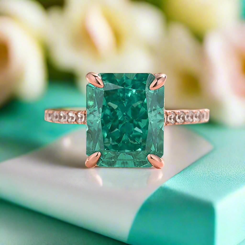 Flash Sale- 5.0 ct Radiant Cut Paraiba Tourmaline Engagement Ring-Evani Naomi Jewelry