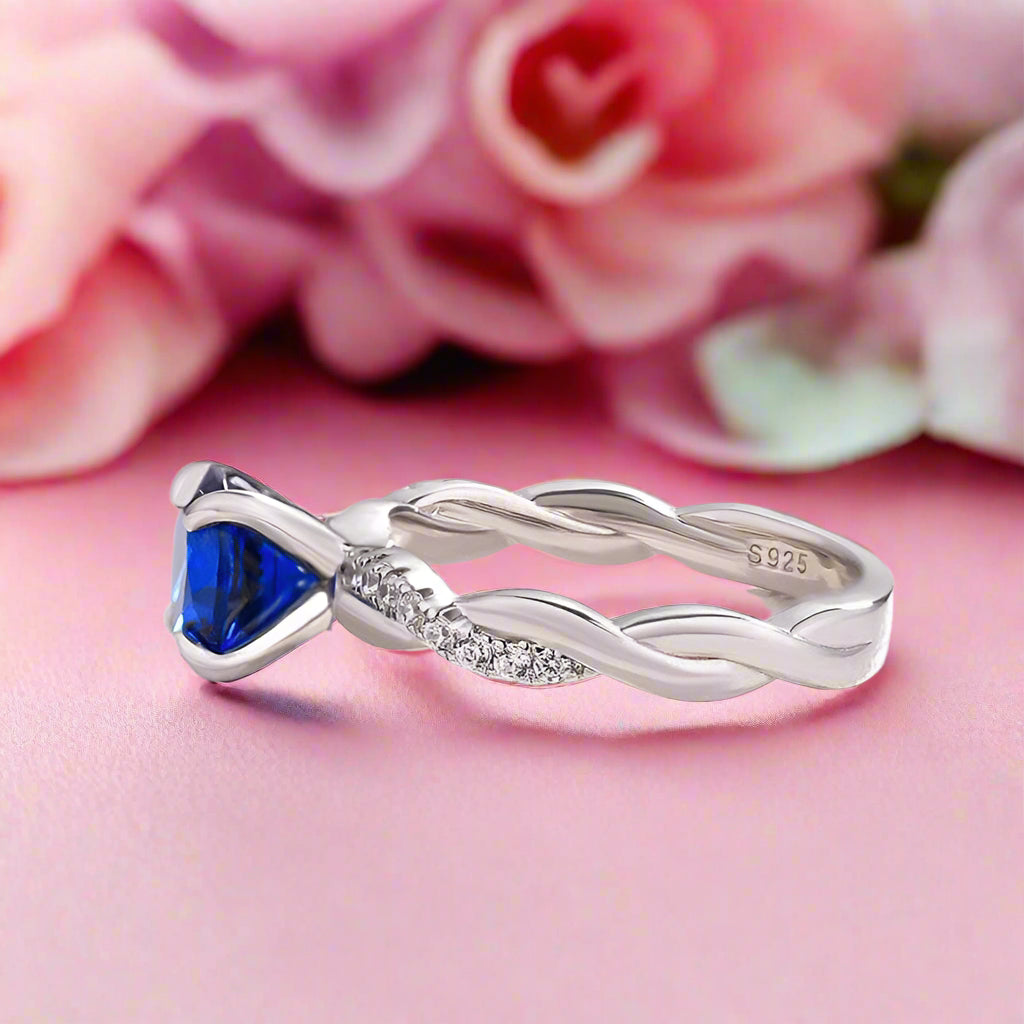 Flash Sale- Blue 1.5 Ct Round Cut Diamond Twist Engagement Ring-Evani Naomi Jewelry