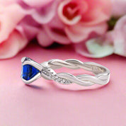 Flash Sale- Blue 1.5 Ct Round Cut Diamond Twist Engagement Ring-Evani Naomi Jewelry