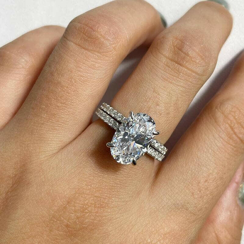 Flash Sale- Classic Oval Cut White Sapphire Wedding Ring Set-Evani Naomi Jewelry
