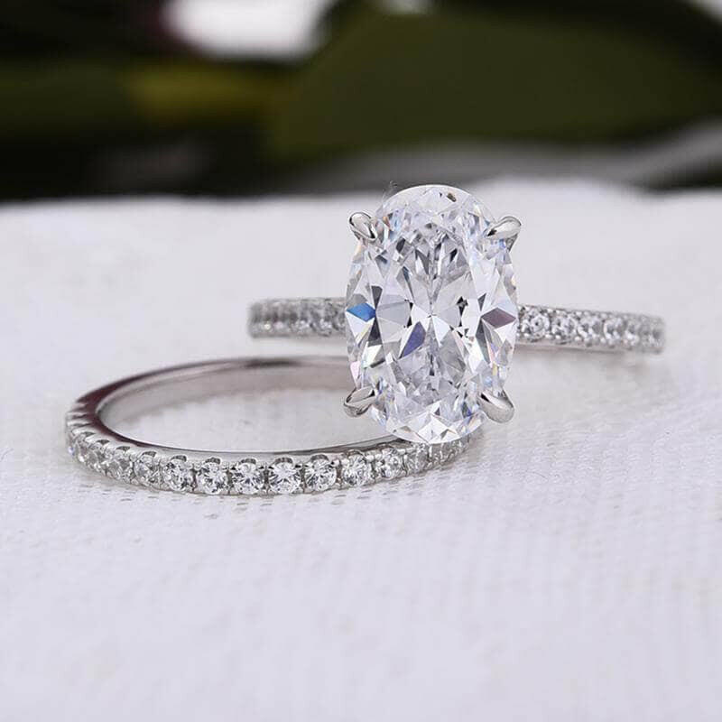 Flash Sale- Classic Oval Cut White Sapphire Wedding Ring Set-Evani Naomi Jewelry