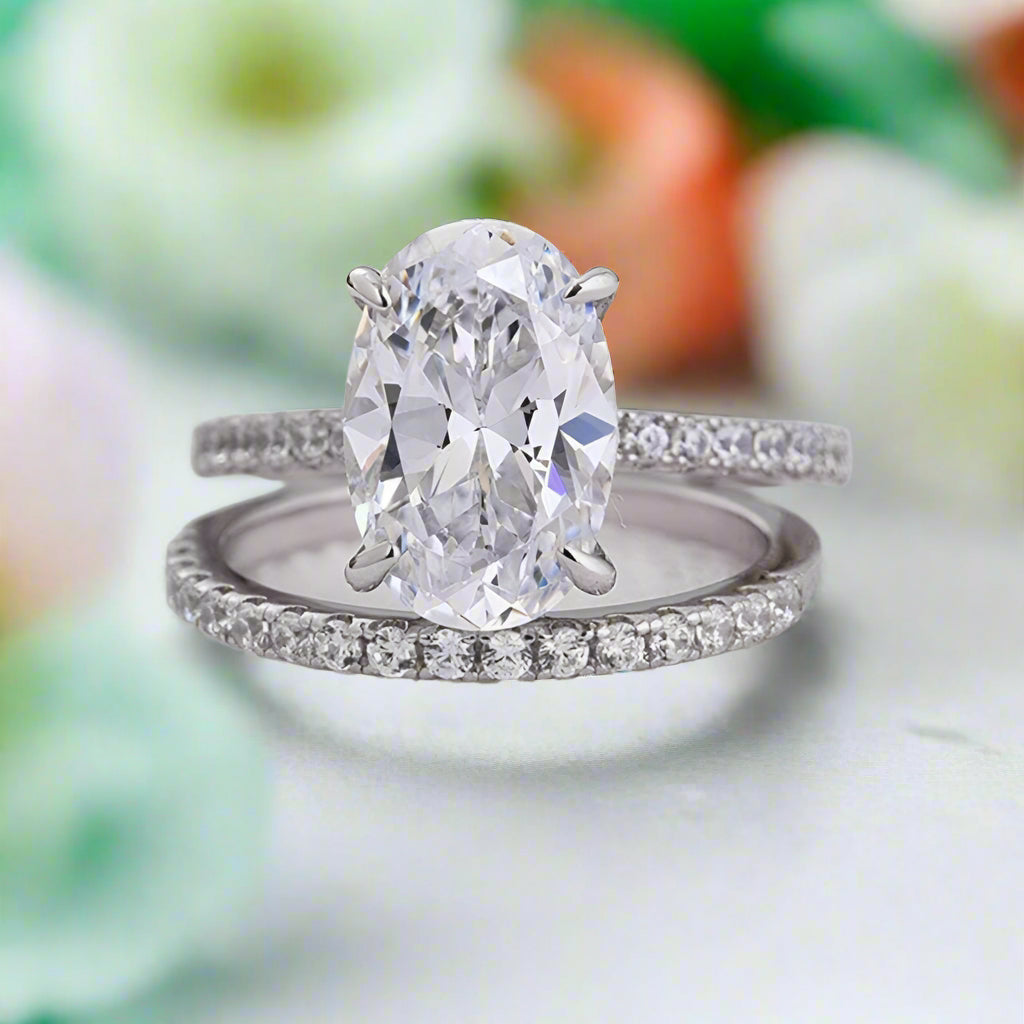 Flash Sale- Classic Oval Cut White Sapphire Wedding Ring Set-Evani Naomi Jewelry