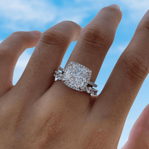 Flash Sale-Cushion Cut 3.5 ct Halo Wedding Set-Evani Naomi Jewelry