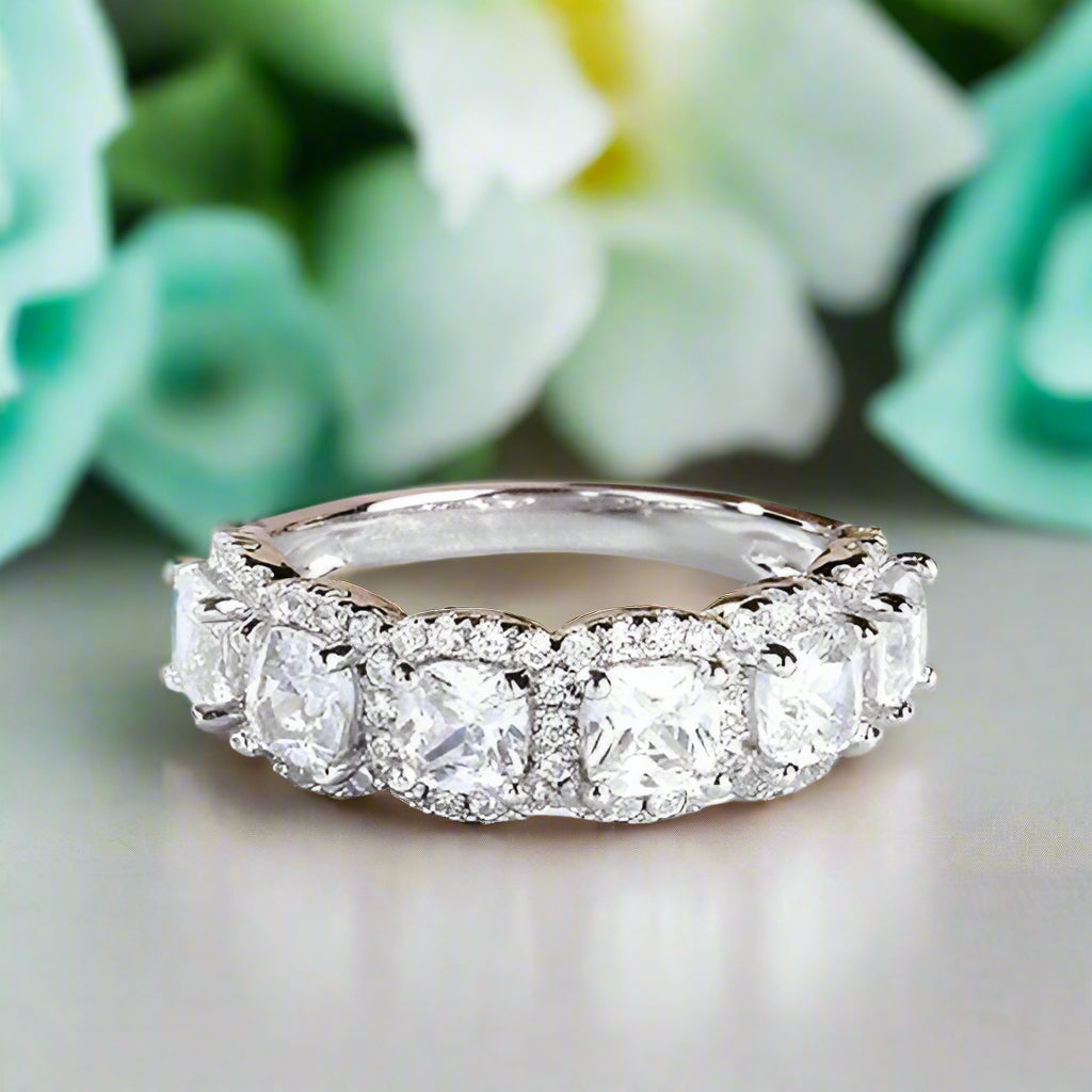 Flash Sale- Cushion Cut Diamond Halo Wedding Band-Evani Naomi Jewelry