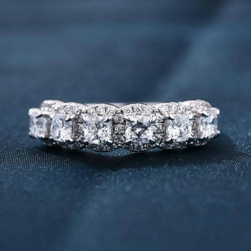 Flash Sale- Cushion Cut Diamond Halo Wedding Band-Evani Naomi Jewelry