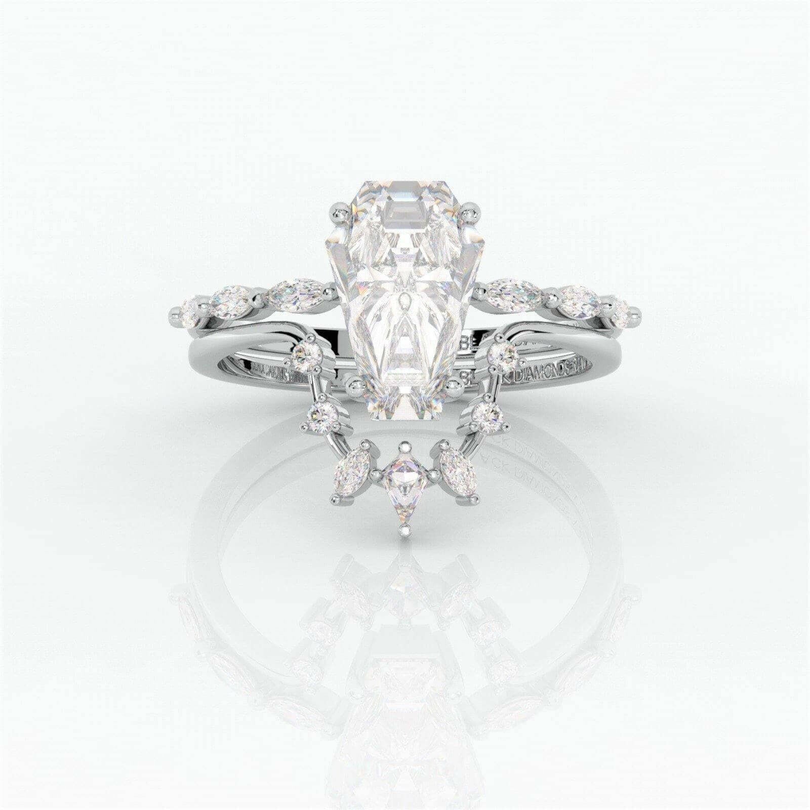 Flash Sale- Devoted To You Gothic Wedding Rings in Coffin Cut Diamond-Evani Naomi Jewelry