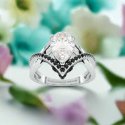 Flash Sale- Only You- Skull & Roses 1.5 ct Pear Cut Diamond Wedding Ring-Evani Naomi Jewelry