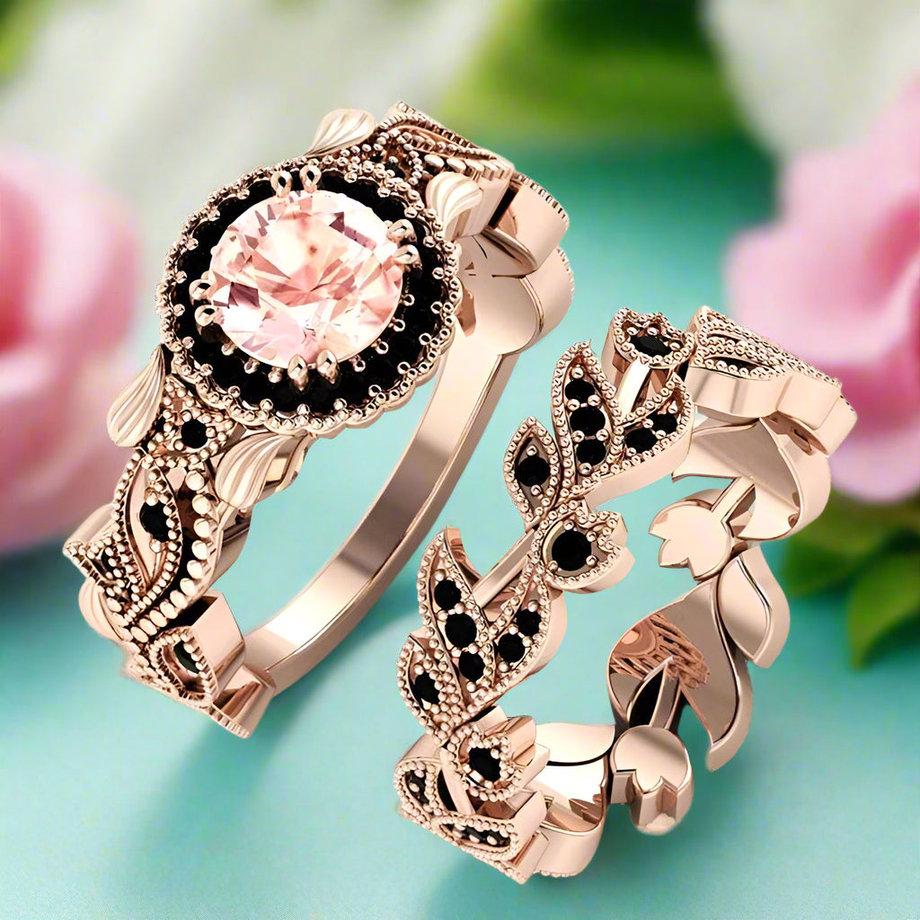 Flash Sale- Rose Gold Flower Ring Set in 1.50 ct Diamond-Evani Naomi Jewelry