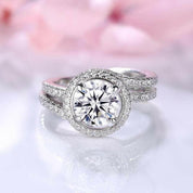 Flash Sale- Round Cut 2.0 ct Diamond Halo Wedding Ring Set-Evani Naomi Jewelry
