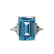 Flash Sale- Three Stone Sky Blue Diamond in Emerald Cut Engagement Ring-Evani Naomi Jewelry