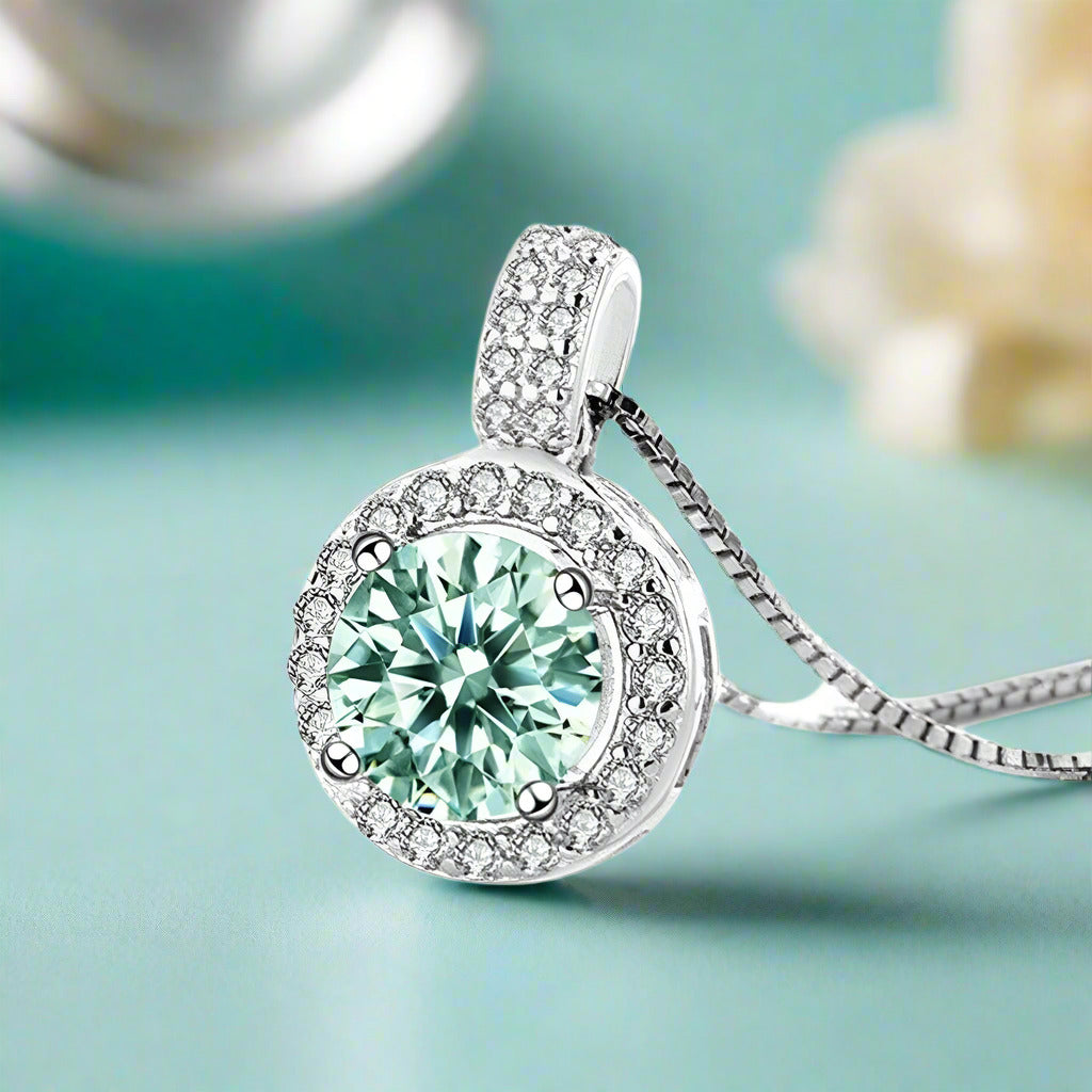 Gorgeous 1.0 ct Green Diamond Halo Necklace-Evani Naomi Jewelry