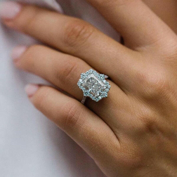 Gorgeous Halo 3.0 ct Radiant Cut Diamond Engagement Ring-Evani Naomi Jewelry
