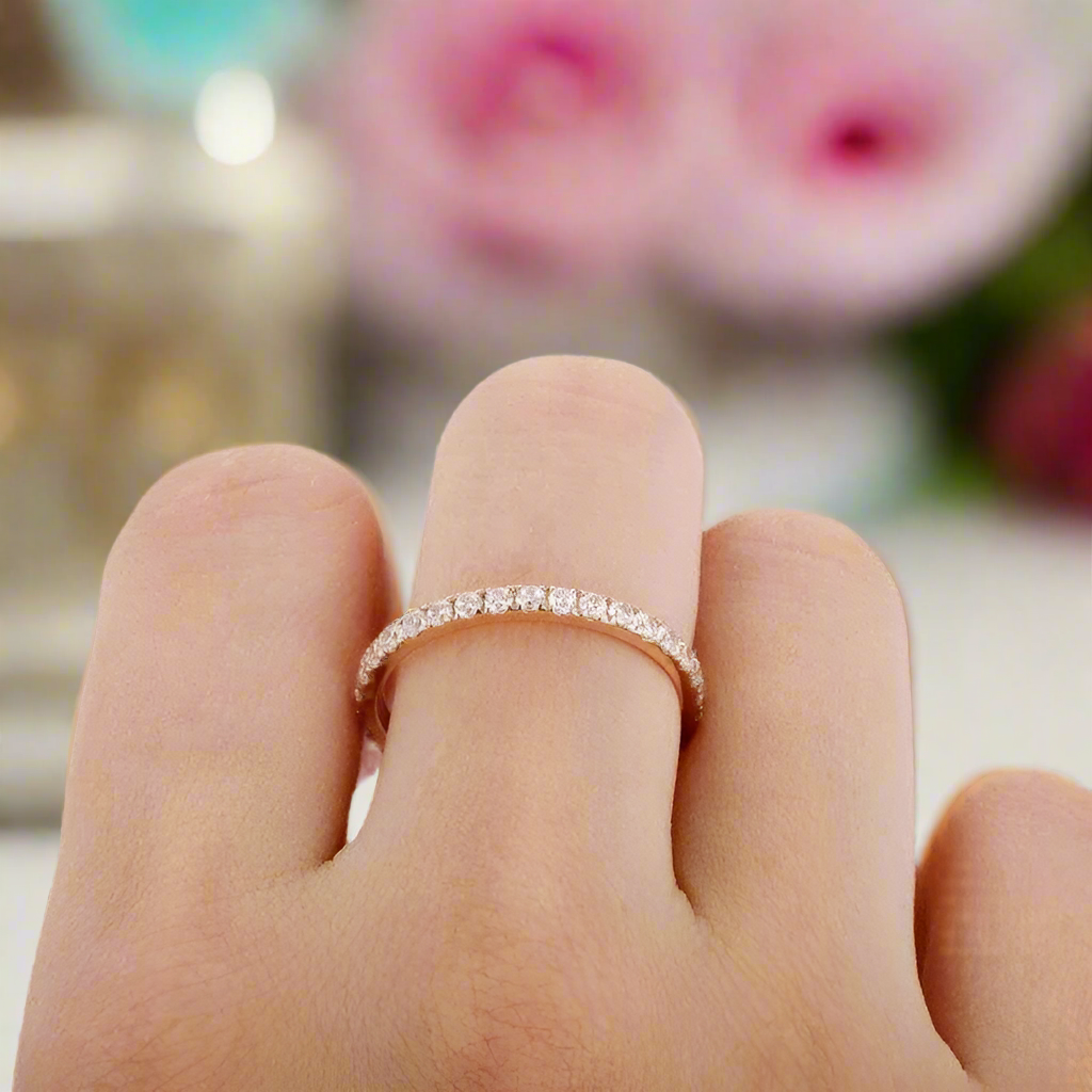 Half Eternity Diamond 14k Rose Gold Wedding Band-Evani Naomi Jewelry
