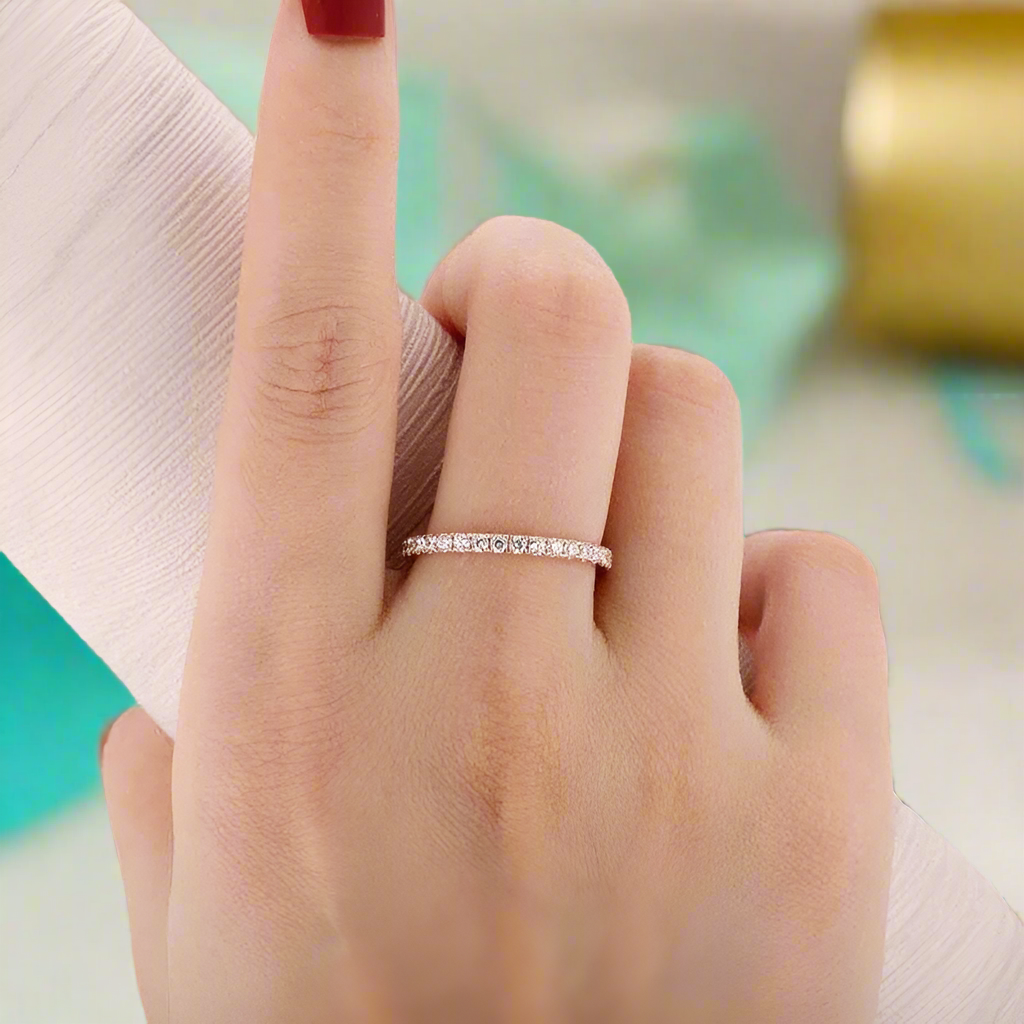 Half Eternity Diamond 14k Rose Gold Wedding Band-Evani Naomi Jewelry
