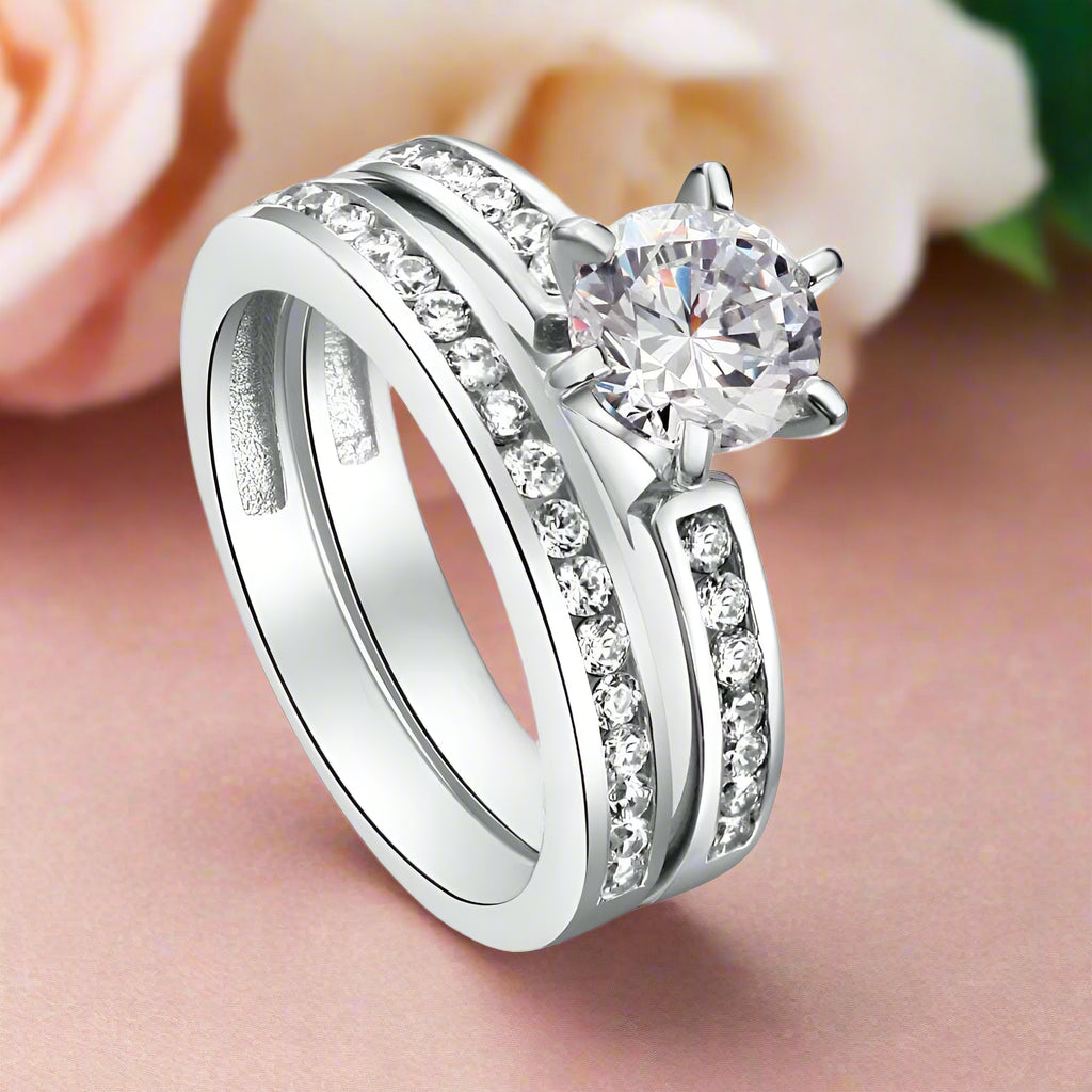 Half-Eternity Round 1.0 ct Diamond Ring Set-Evani Naomi Jewelry