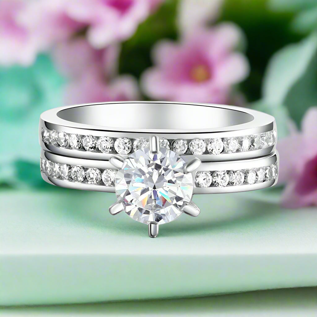 Half-Eternity Round 1.0 ct Diamond Ring Set-Evani Naomi Jewelry