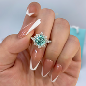 Halo Round Cut Cyan Blue Engagement Ring-Evani Naomi Jewelry