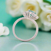 Halo Round Cut Cyan Blue Engagement Ring-Evani Naomi Jewelry