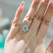 Halo Round Cut Cyan Blue Engagement Ring-Evani Naomi Jewelry