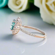 Halo Round Cut Cyan Blue Engagement Ring-Evani Naomi Jewelry