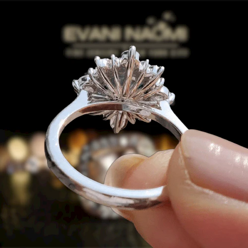 Halo Round Cut Cyan Blue Engagement Ring-Evani Naomi Jewelry