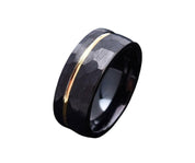 Hammer Matte Tungsten Wedding Band with Thin Rose Gold Line-Evani Naomi Jewelry