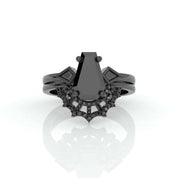 LOVE SPELL Gothic Spider Web Wedding Ring Set in 14k Gold Coffin Cut Diamond-Evani Naomi Jewelry