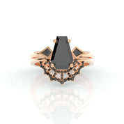 LOVE SPELL Gothic Spider Web Wedding Ring Set in 14k Gold Coffin Cut Diamond-Evani Naomi Jewelry